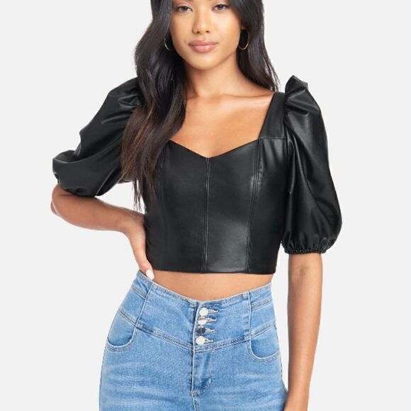 Haute Monde Tops - Haute Monde faux leather off shoulder cropped top